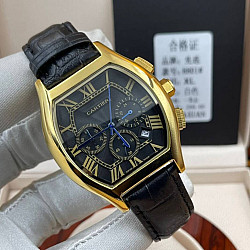 Cartier Levu Chronograph Leather Gold Black Watch Ct522