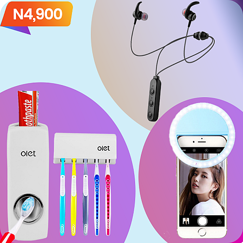 3in1 Combo - Necklace-Earpiece | Automatic Toothpaste Dispenser| Selfie Ring Light