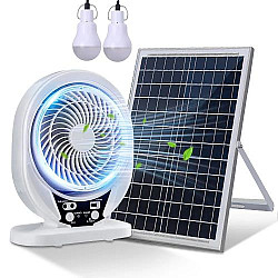 Solar Rechargeable Fan with 2 Bulbs - 7-Inches - DRF-607