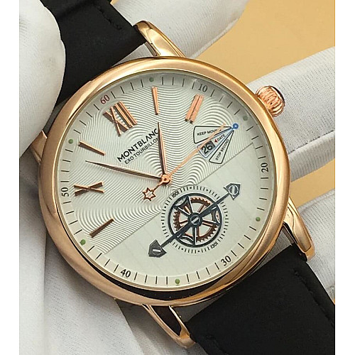 Montblanc Casual Black Leather Gold Crest Watch Mnb313