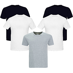 Pack Of FIve Plain Round Neck Shirts - 2 Black - 2 White - 1 Grey