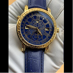 Patex Philippe Casual Mens Leather Watch Gold Blue Pp009