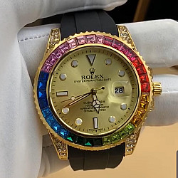 Rolex Stone Crest Casual Watch Gold Black Rx031