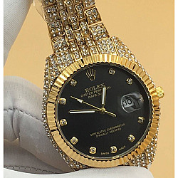 Rolex Stonned Crest Gold Black Watch Rx733