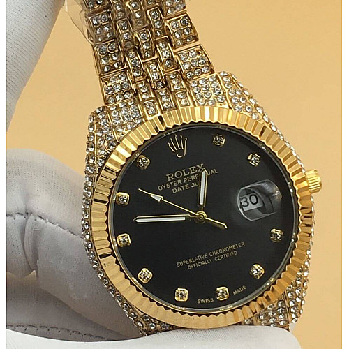 Rolex Stonned Crest Gold Black Watch Rx733
