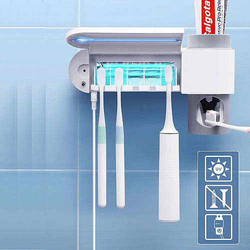3in1 UV Toothbrush Sterilizer| Toothbrush Holder| Automatic Toothpaste Dispenser - Wall Mounted